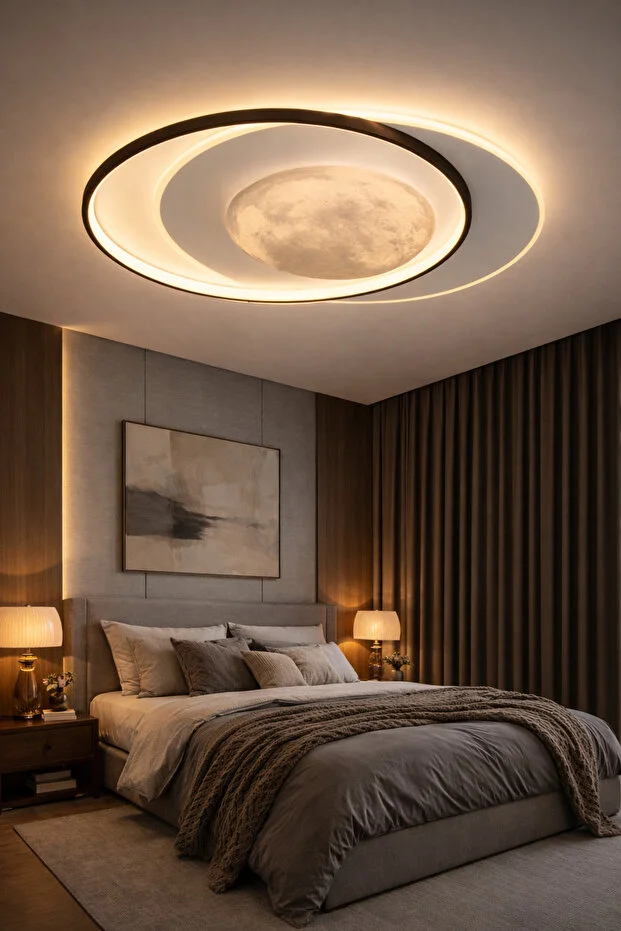 Dolunay 50 Cm 3 Renk Işık Özellikli Led'li Modern Salon Mutfak Yatak Odası Avizesi